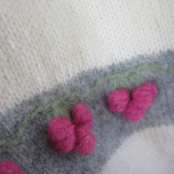 Vtg Gap Body Women M Ivory Green Pink Long Sweater Coat Cardigan Fair Isle Lined - Picture 11 of 12